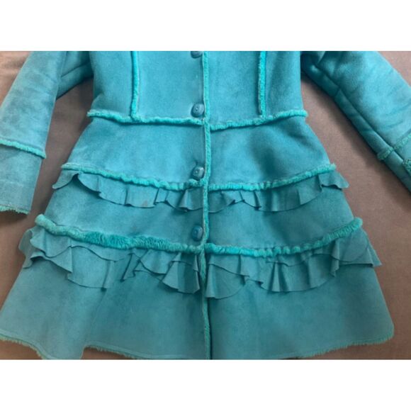 Girls Widgeon Kids Aqua Ruffled Winter Peacoat: Size 6 - Picture 6 of 7